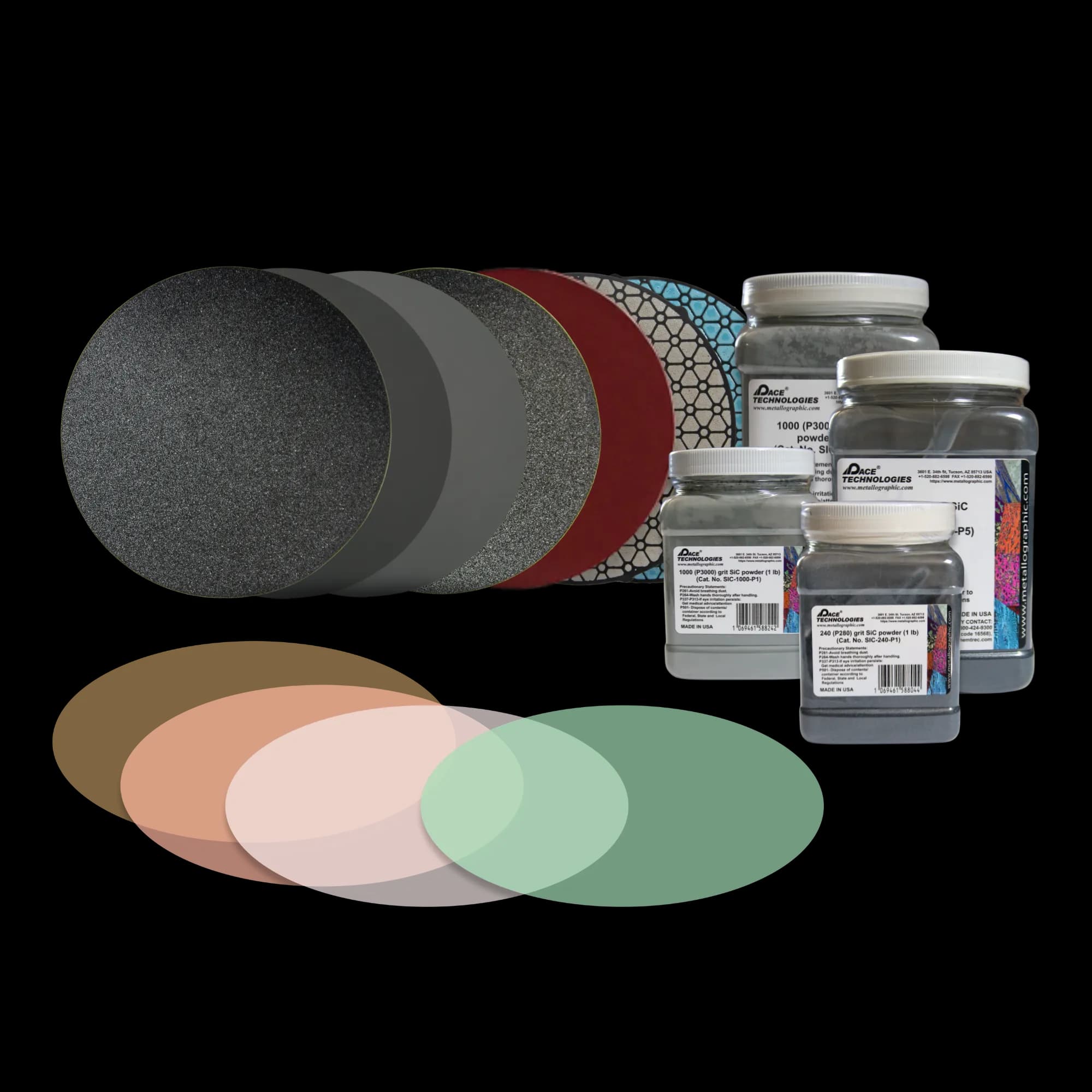 Silicon carbide grinding papers and lapping consumables for metallographic sample preparation, abrasive grit sizes for grinding procedures